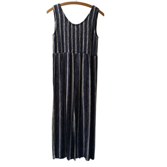 Vintage FX Fashions Jumpsuit Womens Large Navy Stripe Wide Leg Tie Sleeveless - Picture 3 of 8